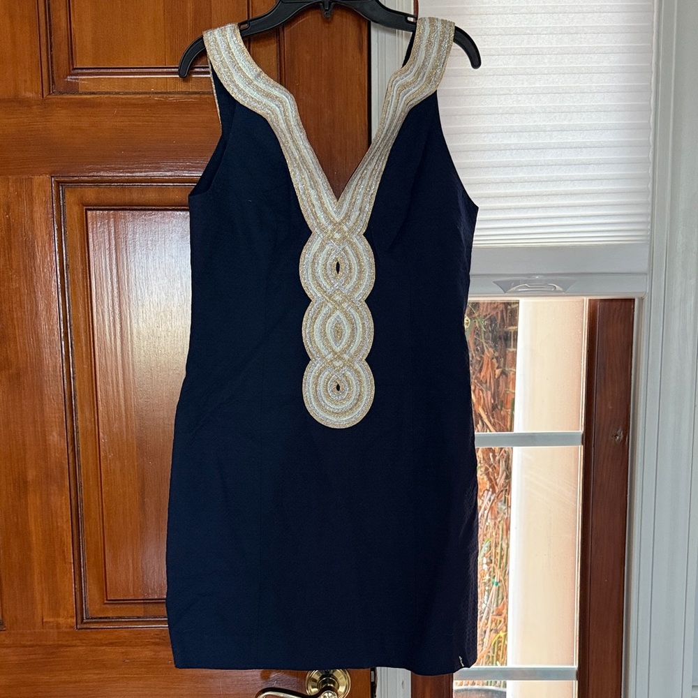 Lilly Pulitzer Navy Dress with Gold Trim